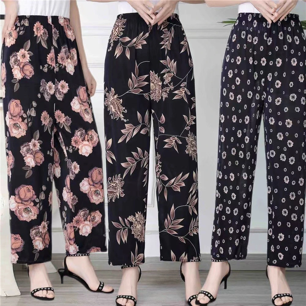 Women's Fashion Loose Casual Ice Silk Stretch Nine-quarter Pants