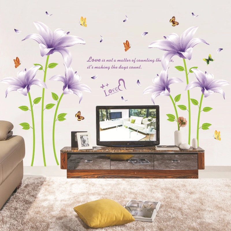 Purple Romantic Lily Living Room Waterproof Sticker