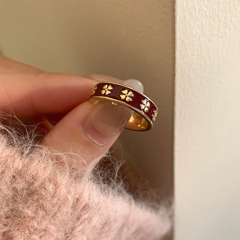 2023 New trendy Korean version with unique design sense, enamel checkerboard ring, women's French retro finger ring