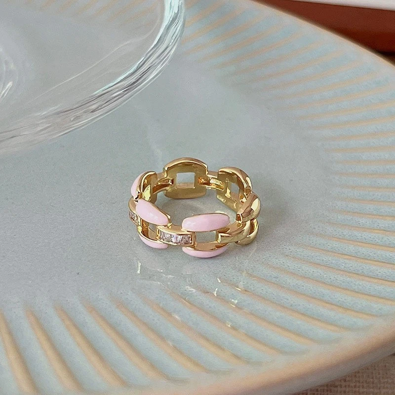 2023 New trendy Korean version with unique design sense, enamel checkerboard ring, women's French retro finger ring