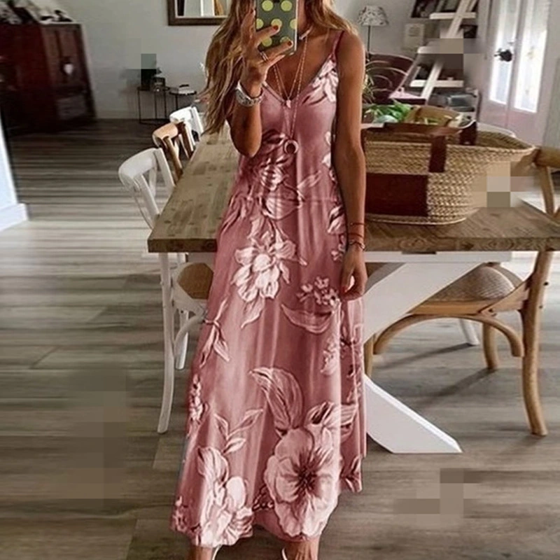 Spring and summer European and American new women's dress slimming long flower suspenders skirt
