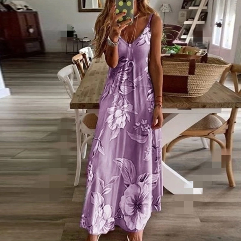 Spring and summer European and American new women's dress slimming long flower suspenders skirt
