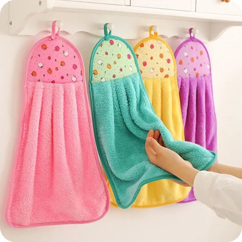 1Pcs Coral Velvet Bathroom Supplies Soft Hand Towel Absorbent Cloth Dishcloths Hanging Cloth Kitche