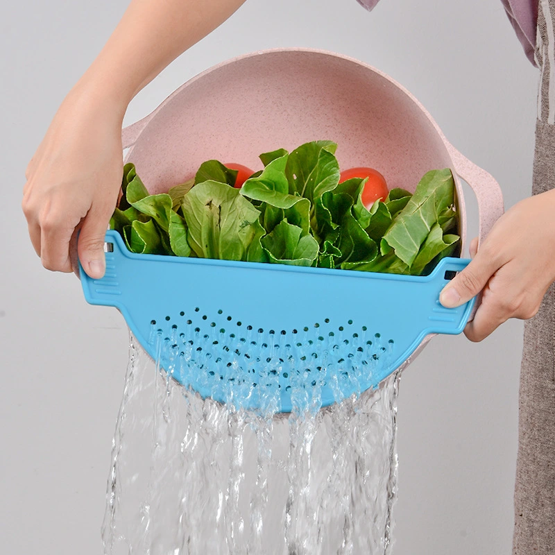 Creative Plastic Drain Basket Wash Rice Filter Leak Proof Baffle Kitchen Gadget Pot Side Drainer