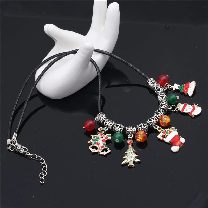 European and American trend Christmas tree clavicle chain necklace agate beads DIY pendant snowman necklace