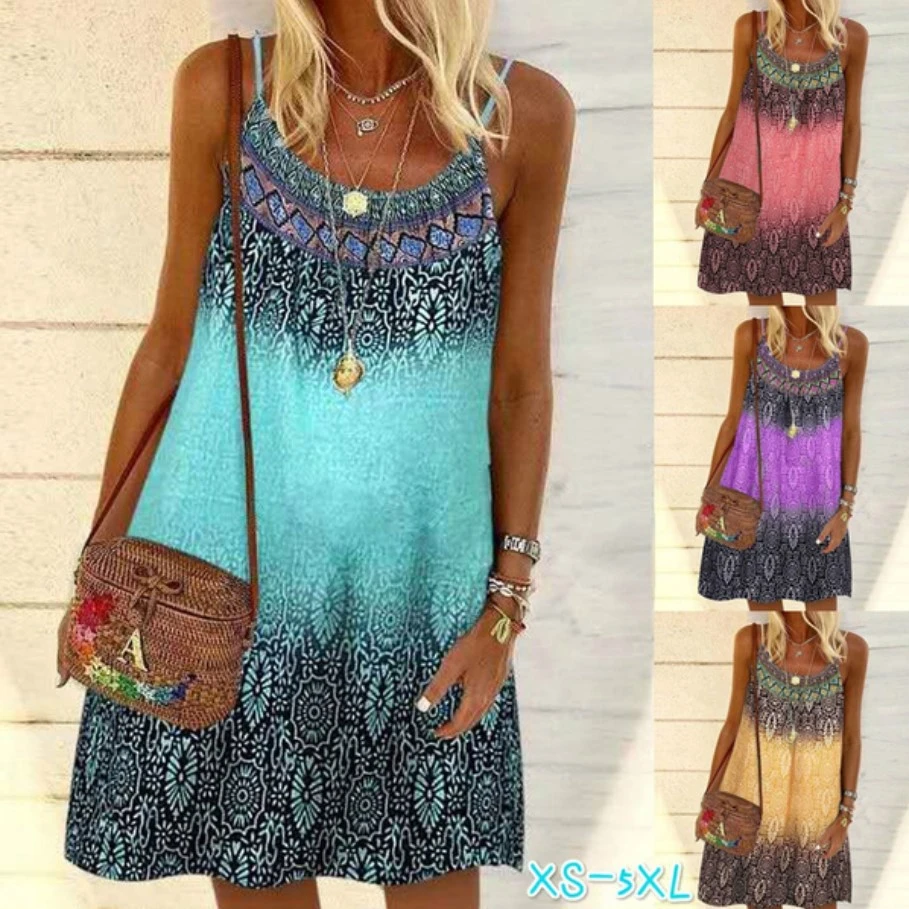 2023 Summer European and American Printing Loose Sling Dress