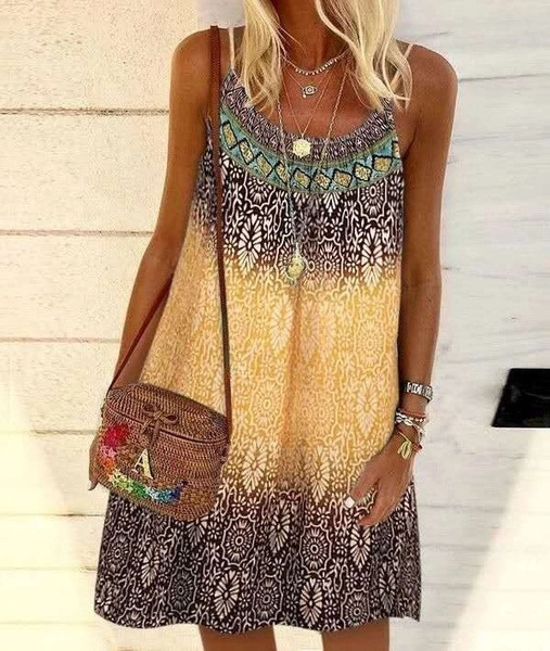 2023 Summer European and American Printing Loose Sling Dress