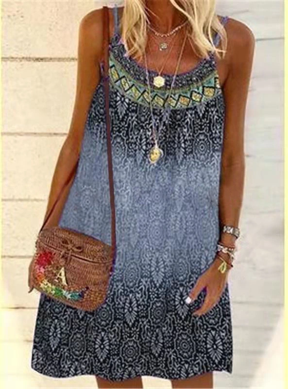 2023 Summer European and American Printing Loose Sling Dress