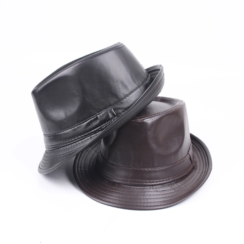 Leather Hat Men and Women Jazz Hat Autumn and Winter Hats Wholesale Middle-Aged and Elderly Leather Hats