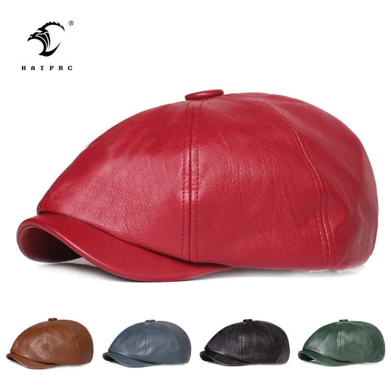 Leather Octagonal Hat Women's Leather Hat 2020 Literary Youth Beret Pu Hat Men's Retro Painter's Hat