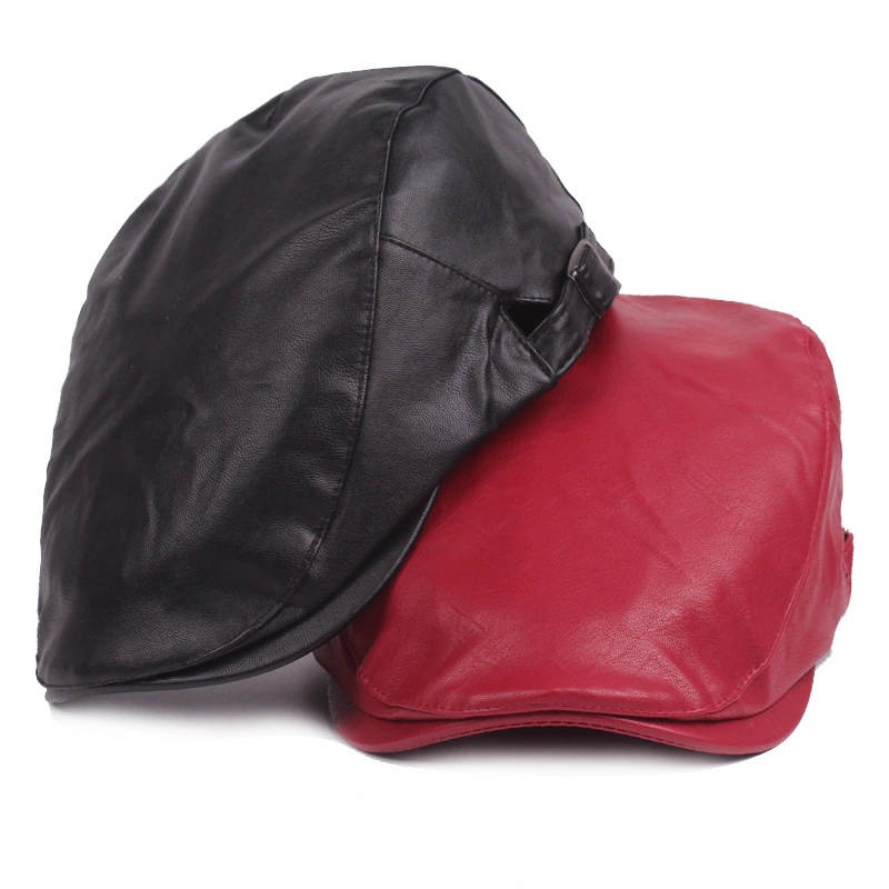 Leather Beret Men's Leather Peaked Cap Middle-Aged and Elderly Winter Leather Forward Hat Female