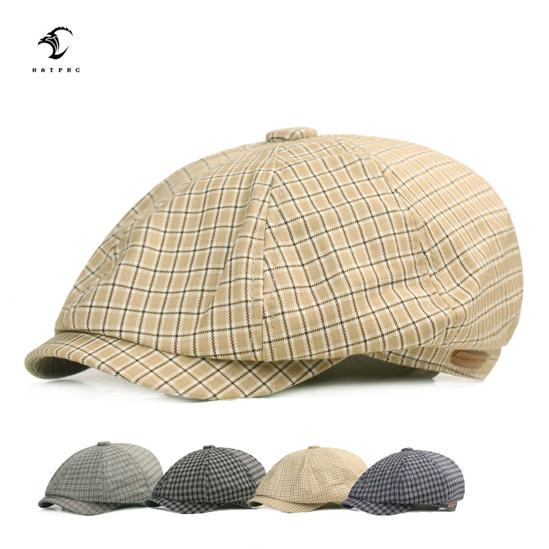 Plaid Cloth Retro Octagonal Hat Men and Women Beret Hat Literary Youth Hat