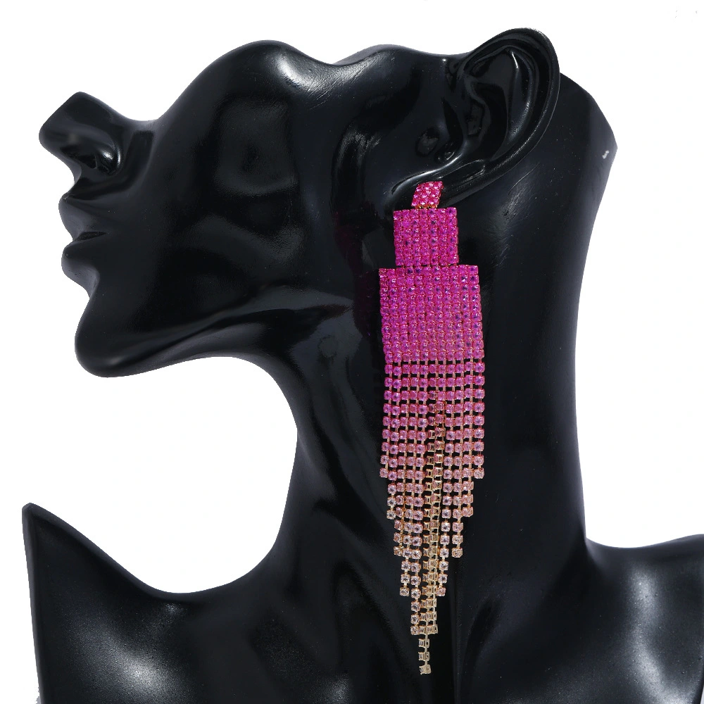 Alloy Diamond Rhinestone Full Rhinestone Tassel Earrings Female Online Influencer Eardrops