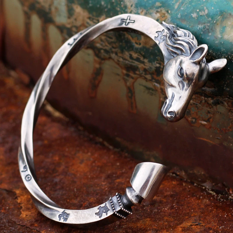 Handmade Bracelet Sterling Silver Horse Head Shape Men's Opening