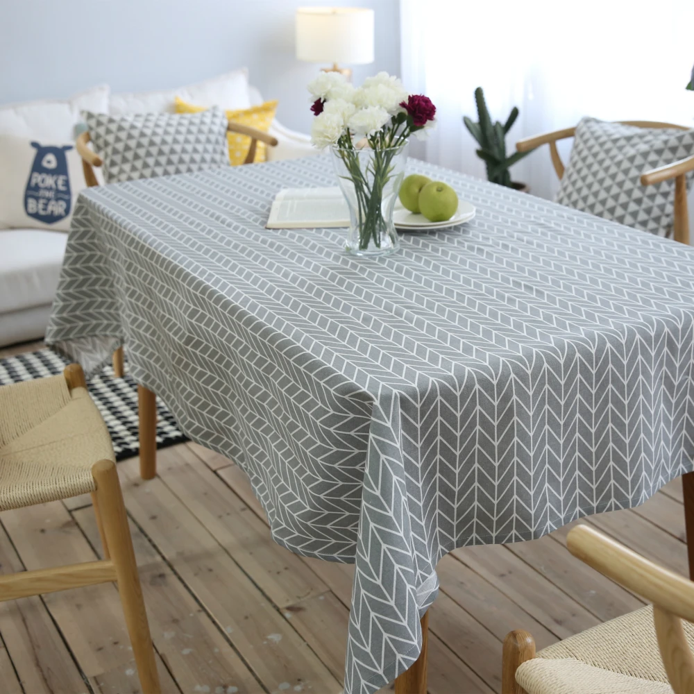 Geometric Tablecloth Cotton Linen Table Rectangular End