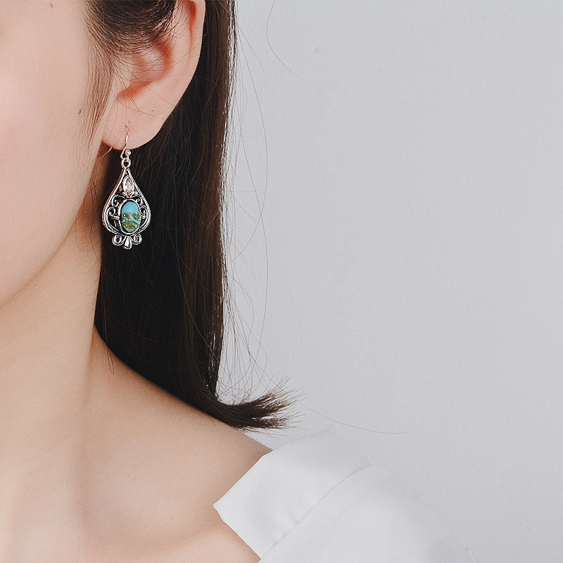 Silver Water Drop Pear Shaped Turquoise Earrings