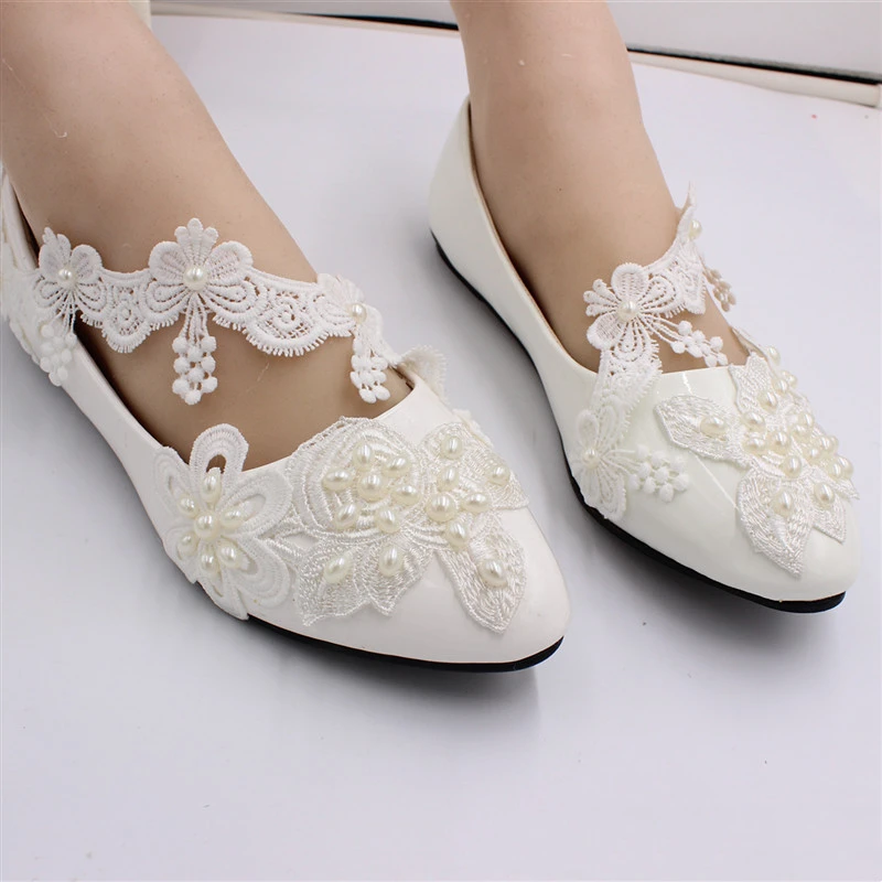 White Big Size Wedding Flat Shoes