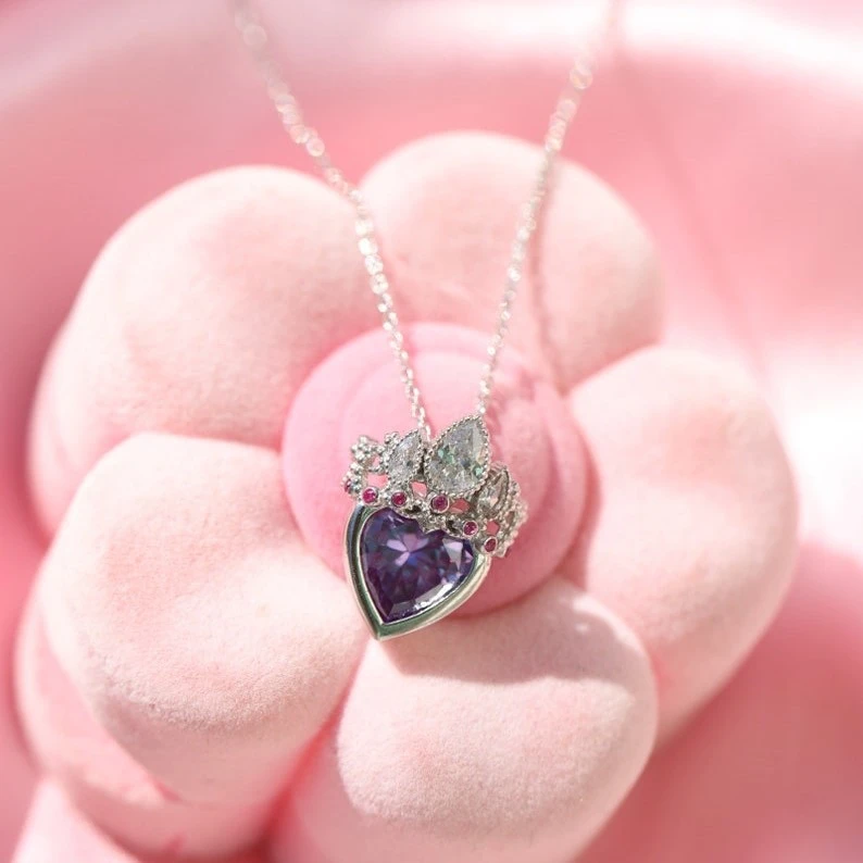 Women's Fashion Love Zircon Crown Necklace Love Heart