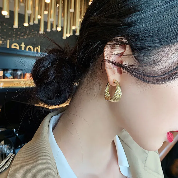 Fashionable Brushed Circular Metal Earrings