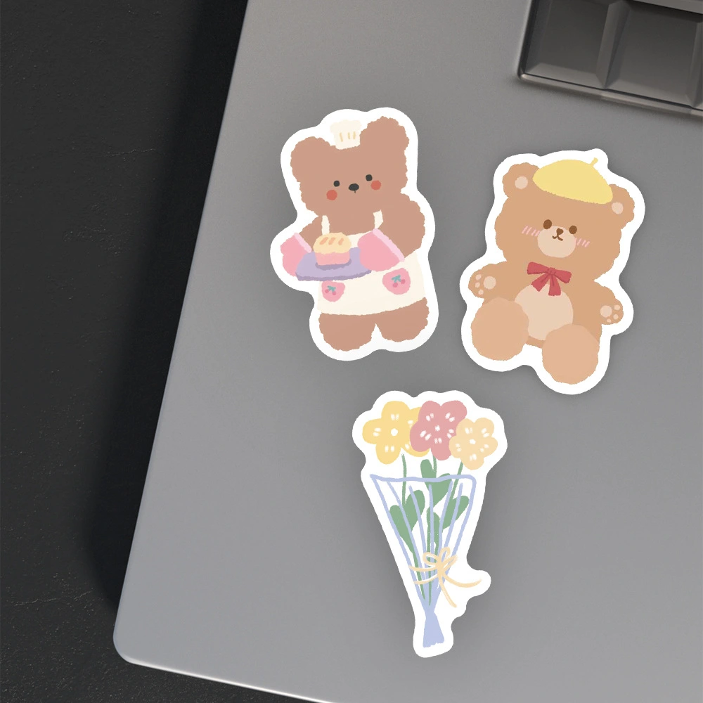 60 Korean Ins Bear Stickers Cute Cartoon Stationery Water Cup Notebook Luggage Waterproof Decorative Stickers