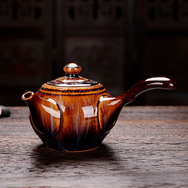 Exquisite Side Handle Teapot Household Large Capacity Retro Color Glaze