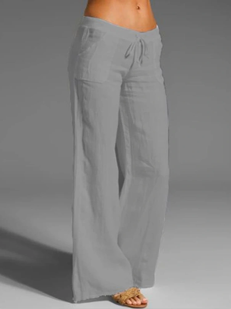 Explosion Style Women's High-waist Wide-leg Trousers Big Feet Flared Pocket Cotton And Linen Casual Pants