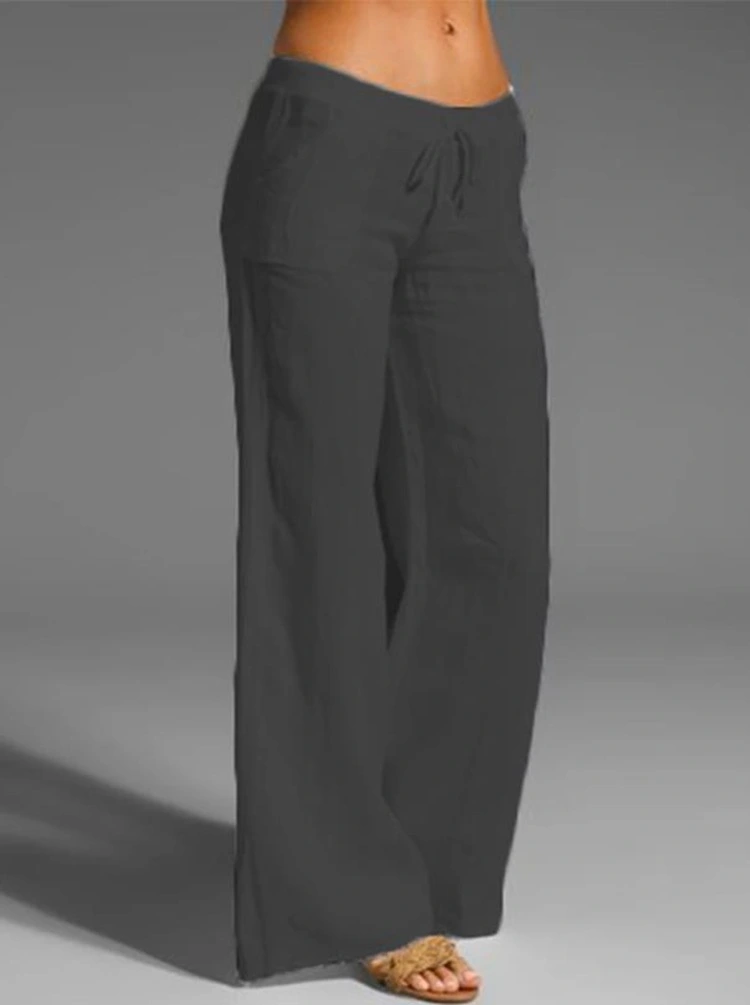Explosion Style Women's High-waist Wide-leg Trousers Big Feet Flared Pocket Cotton And Linen Casual Pants