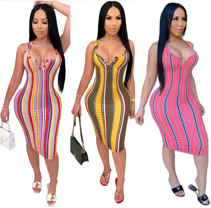 Beautiful Women's Striped Print Tight Dress