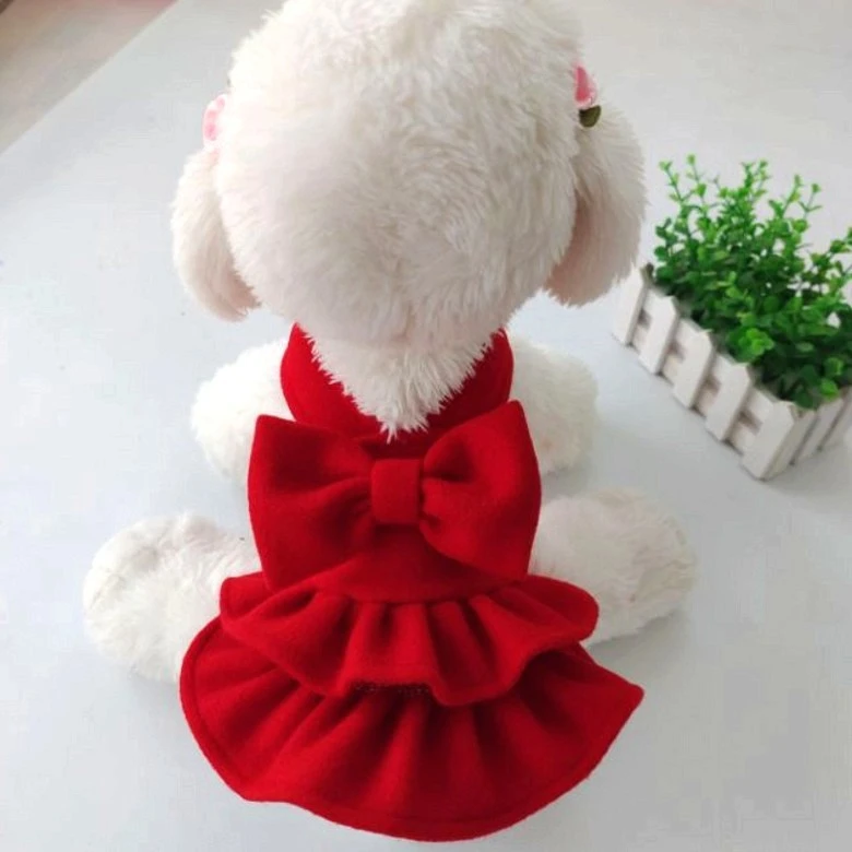 Cute Solid Color Pet Hairy New Year Christmas Dress