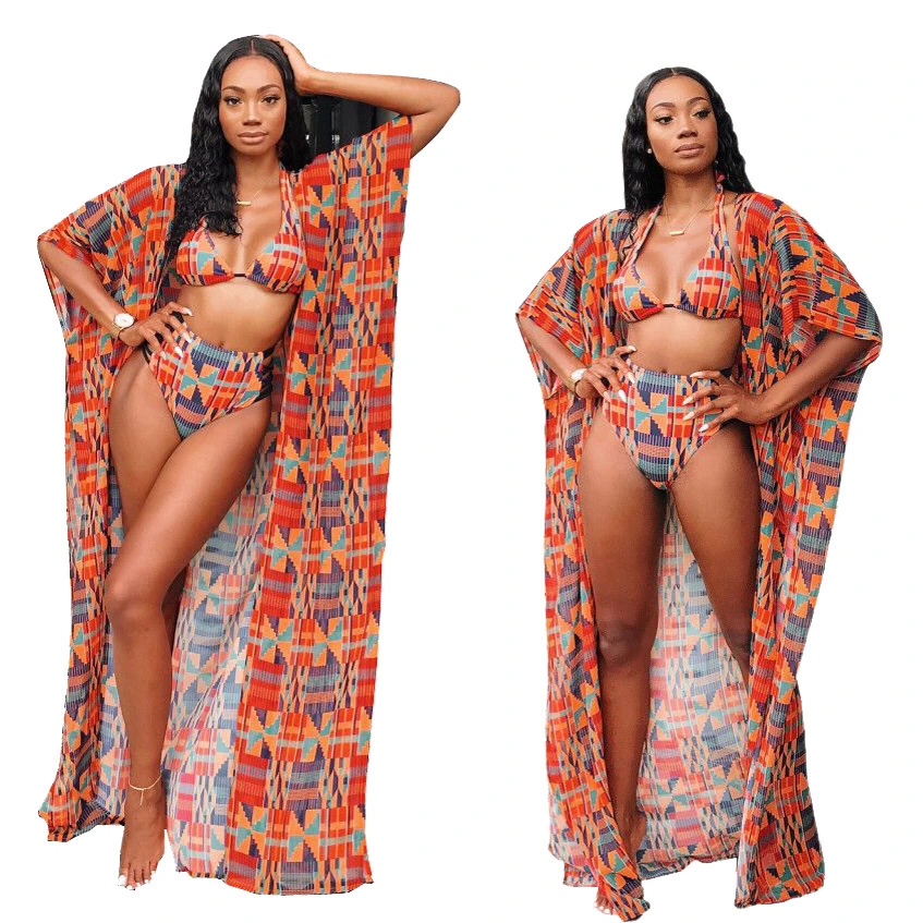 European And American Sexy Digital Printed Swimsuit Bikini Three-Piece Suit