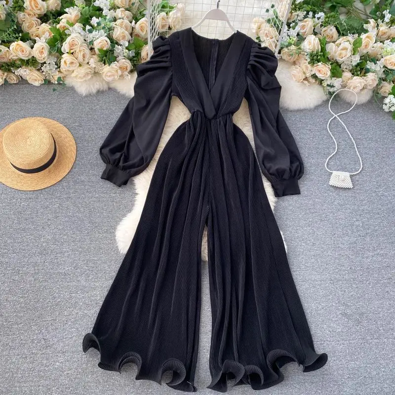 Retro Fairy One-piece V-neck Puff Sleeve Waist Waist