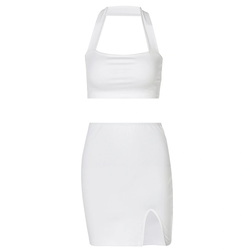 Women's Halter Halter Pure Color Short Skirt Set