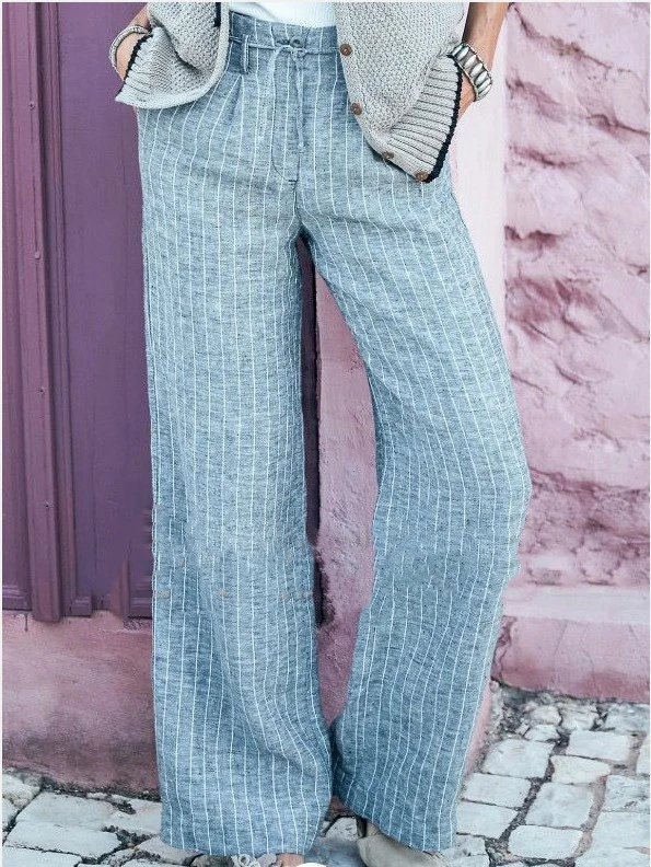 Cotton And Linen Straight Leg Retro Wide-leg Casual Trousers