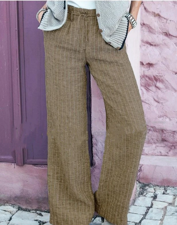 Cotton And Linen Straight Leg Retro Wide-leg Casual Trousers
