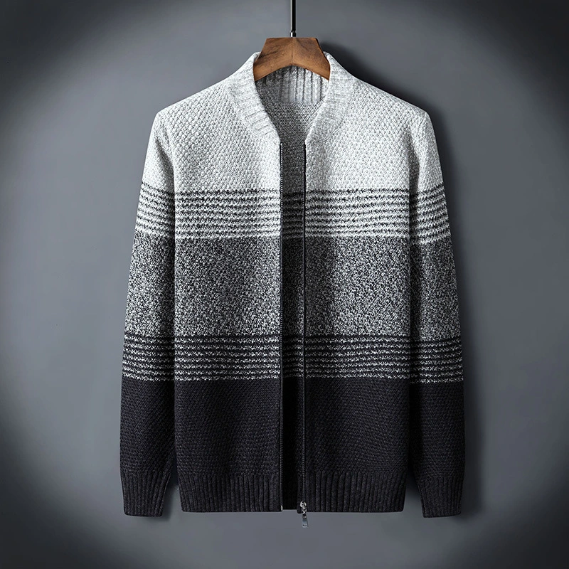 Men's Sweater Jacket With Contrast Stripes For Outer Wear