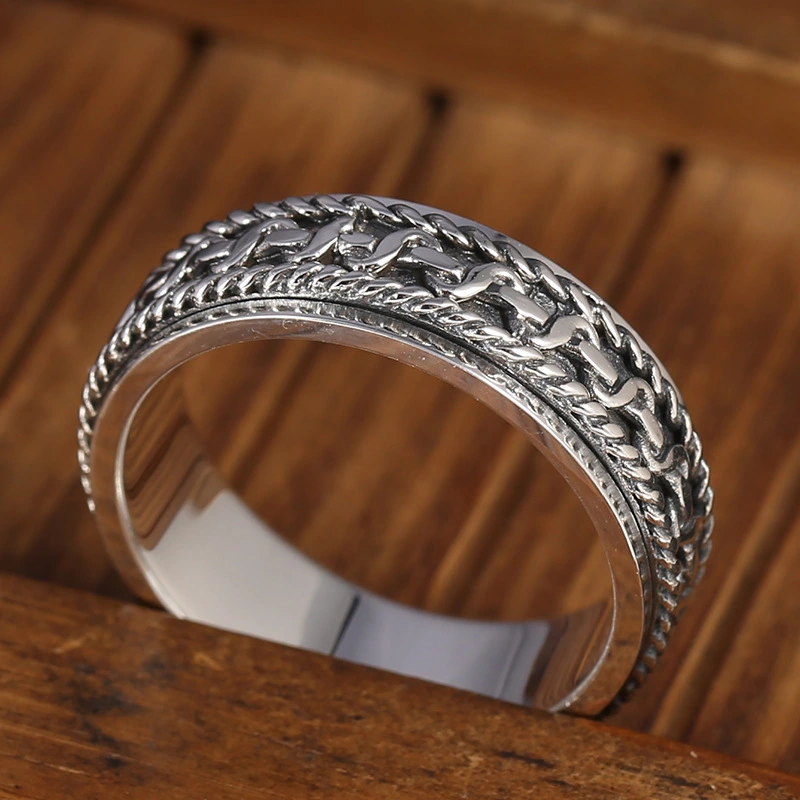 Vintage Thai Silver Jewelry Hemp Rope Ring