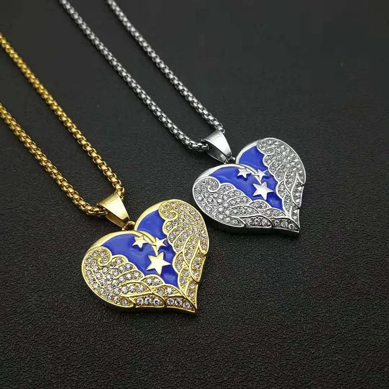 Heart Wings Star Gold Plated Rhinestone Pendant Necklace