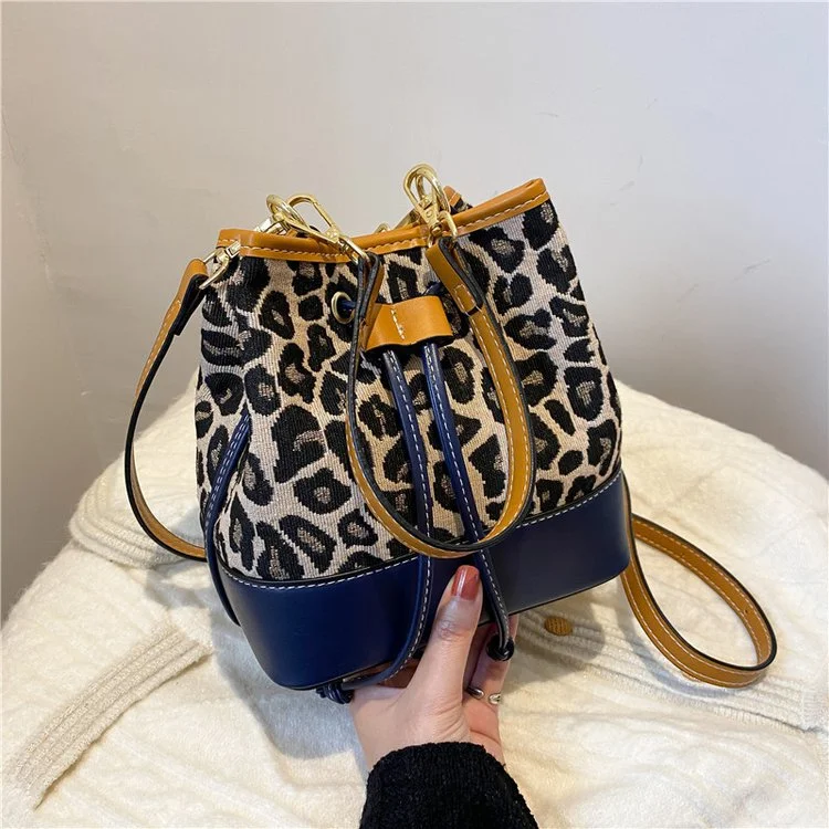 Leopard Handheld Bucket Bag With Drawstring Buckle