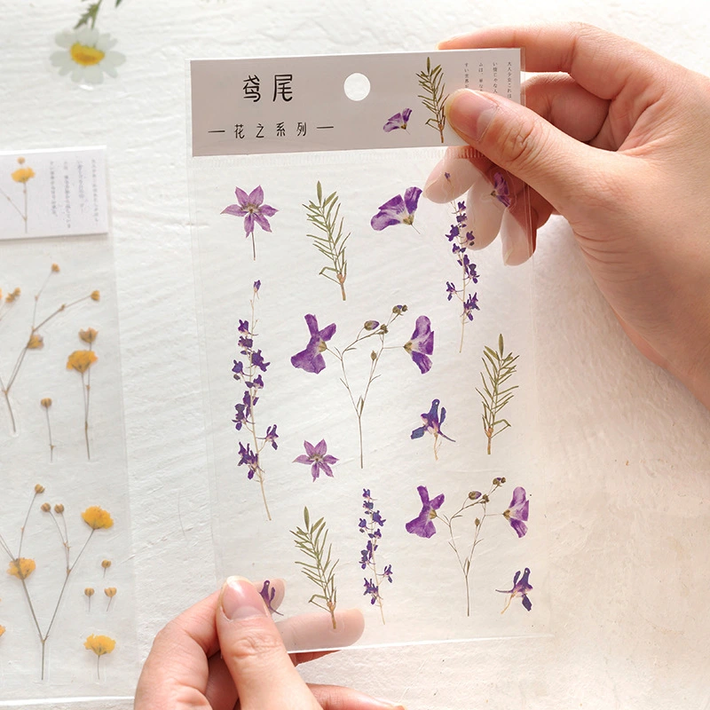 PET Flat Sticker Flower Series 2 Small Hand Account Decoration Ink Language Material DIY Stickers