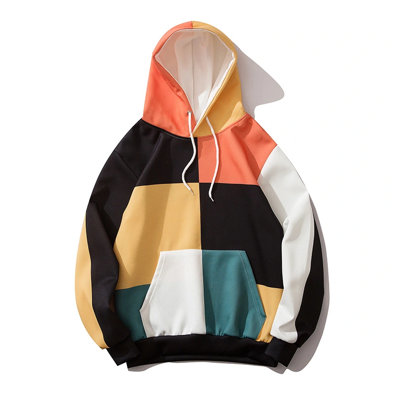 Multi-color plaid and wind-up sweater youth personality Korean style hooded sweater