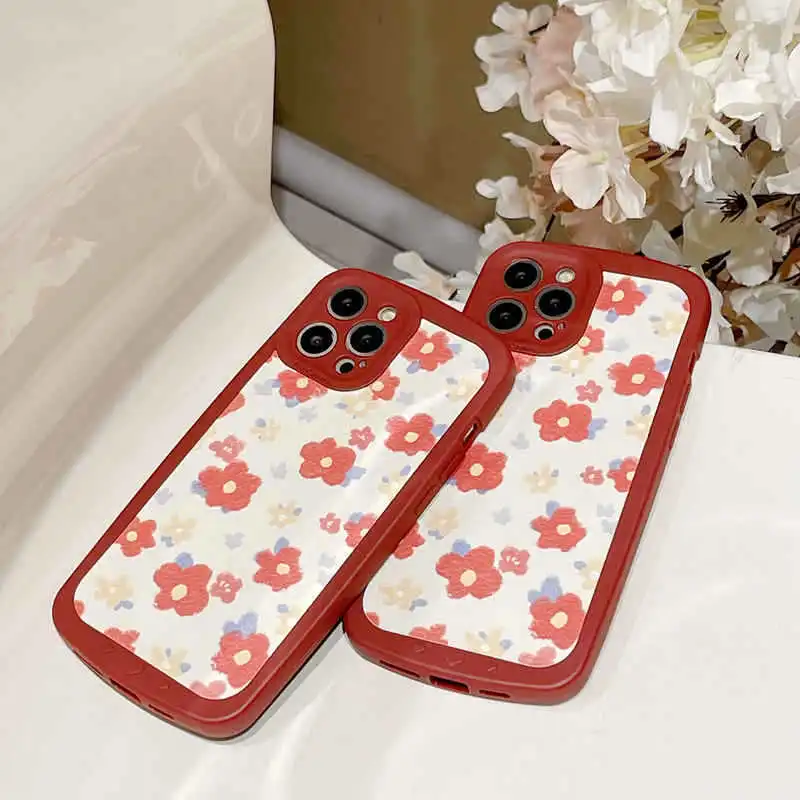 Graffiti Burgundy Flower Sticker Silicone Phone Case