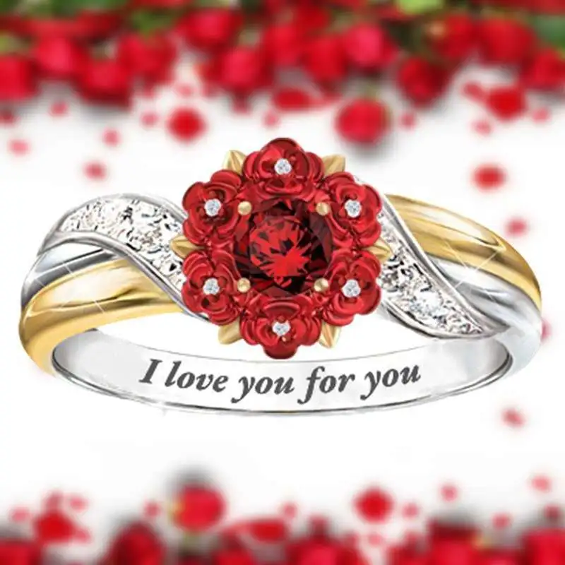 Rose Diamond Lettering I Love You Ring