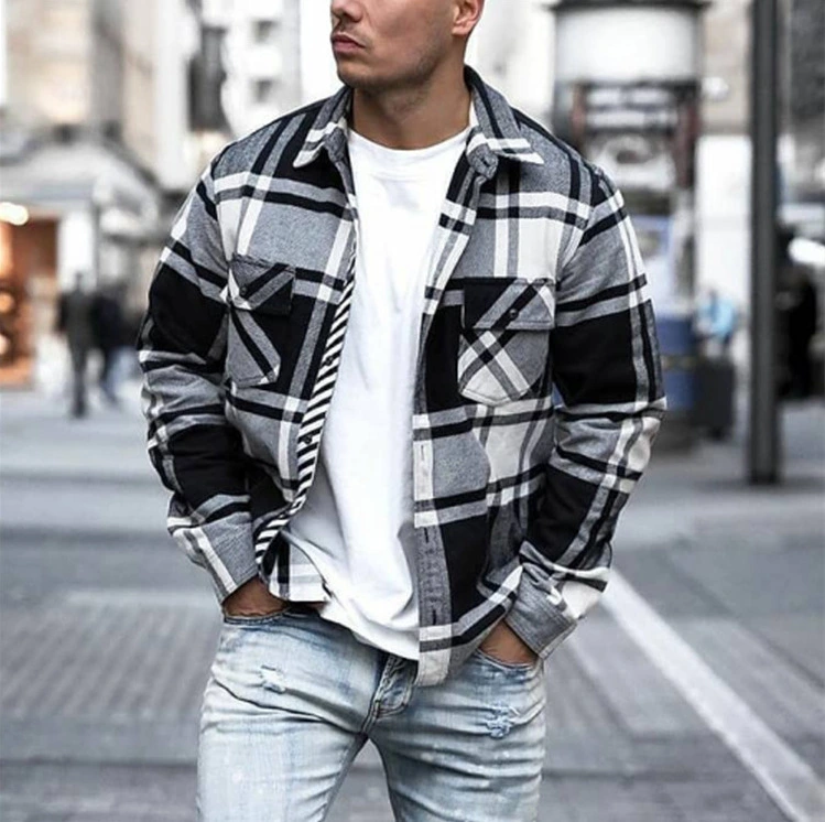 Casual Lapel All Match Men's Plaid Jacket