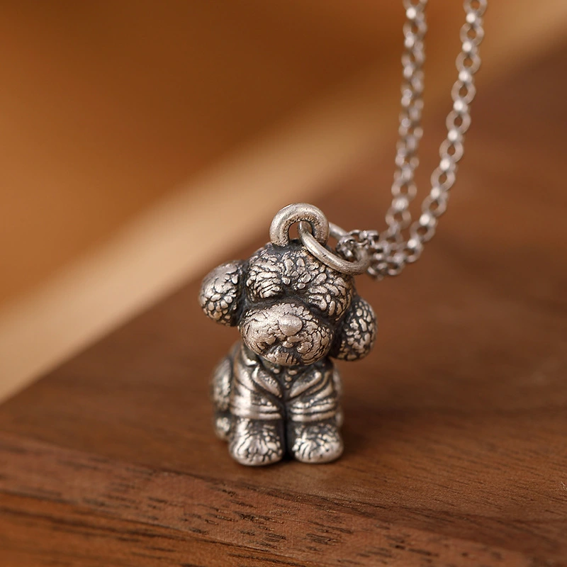 Women's Sterling Silver Personality Cute Teddy Puppy Pendant