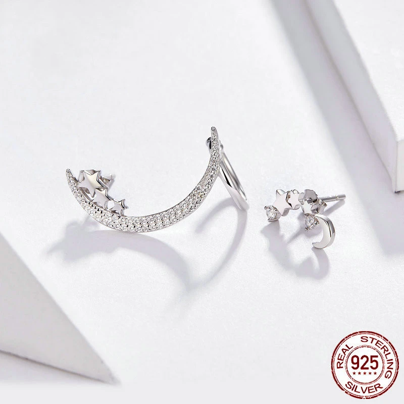 S925 Sterling Silver Earrings Women Fashion Simple Meteors Platinum Plated