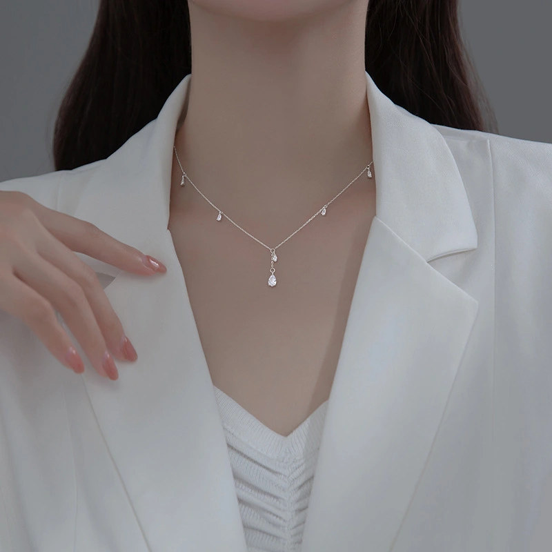 S925 Silver Drop-shaped Diamond Necklace Simple Temperament Clavicle Chain