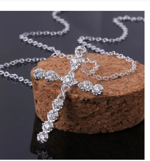 Cross Pendant 925 Silver Plated Necklace Women