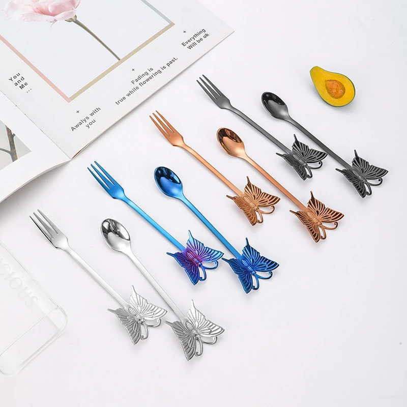 Stainless Steel Spoon Fork Gift Cute Cartoon Butterfly Fork Spoon