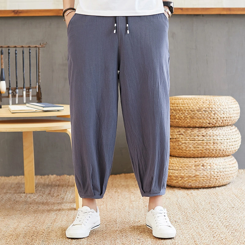 Men's Chinese Style Wide-leg Pants Cotton Linen