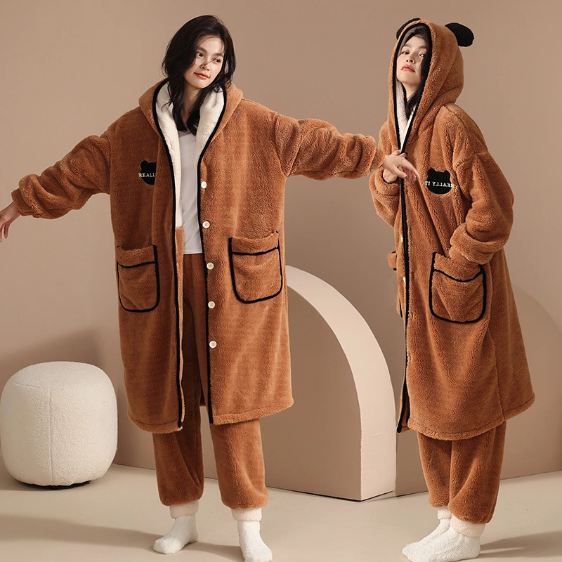 Women's Cute Hooded Flannel Pajamas Set